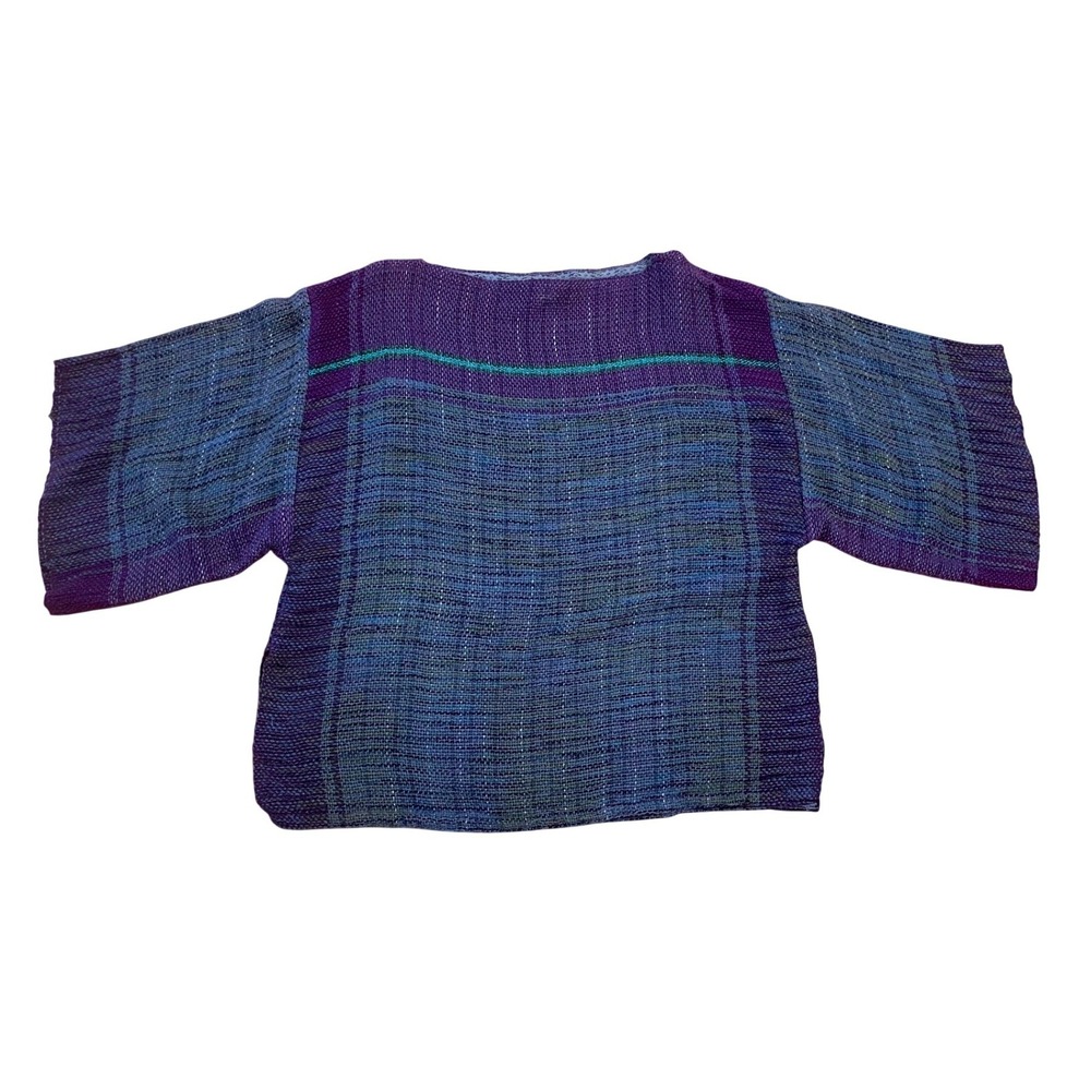 Handwoven Purple Blue Kimono Sleeve Top Judi Gaston Contemporary Fibers